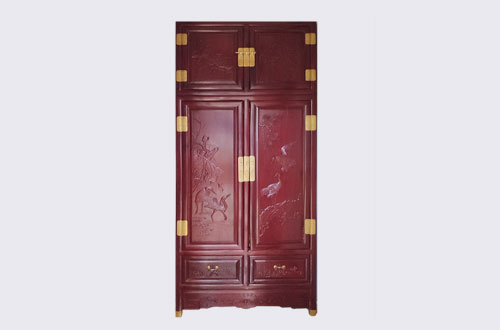 繁昌高端中式家居装修深红色纯实木衣柜